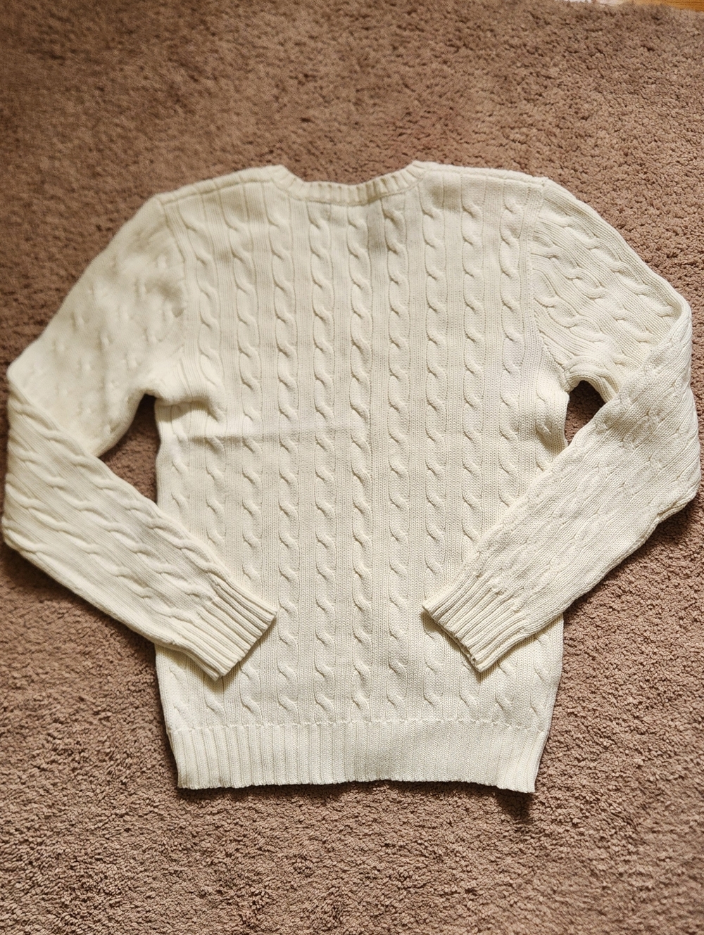 Y2K Ralph Lauren cable knit v neck sweater ivory womens vintage tennis preppy L - Picture 2 of 5